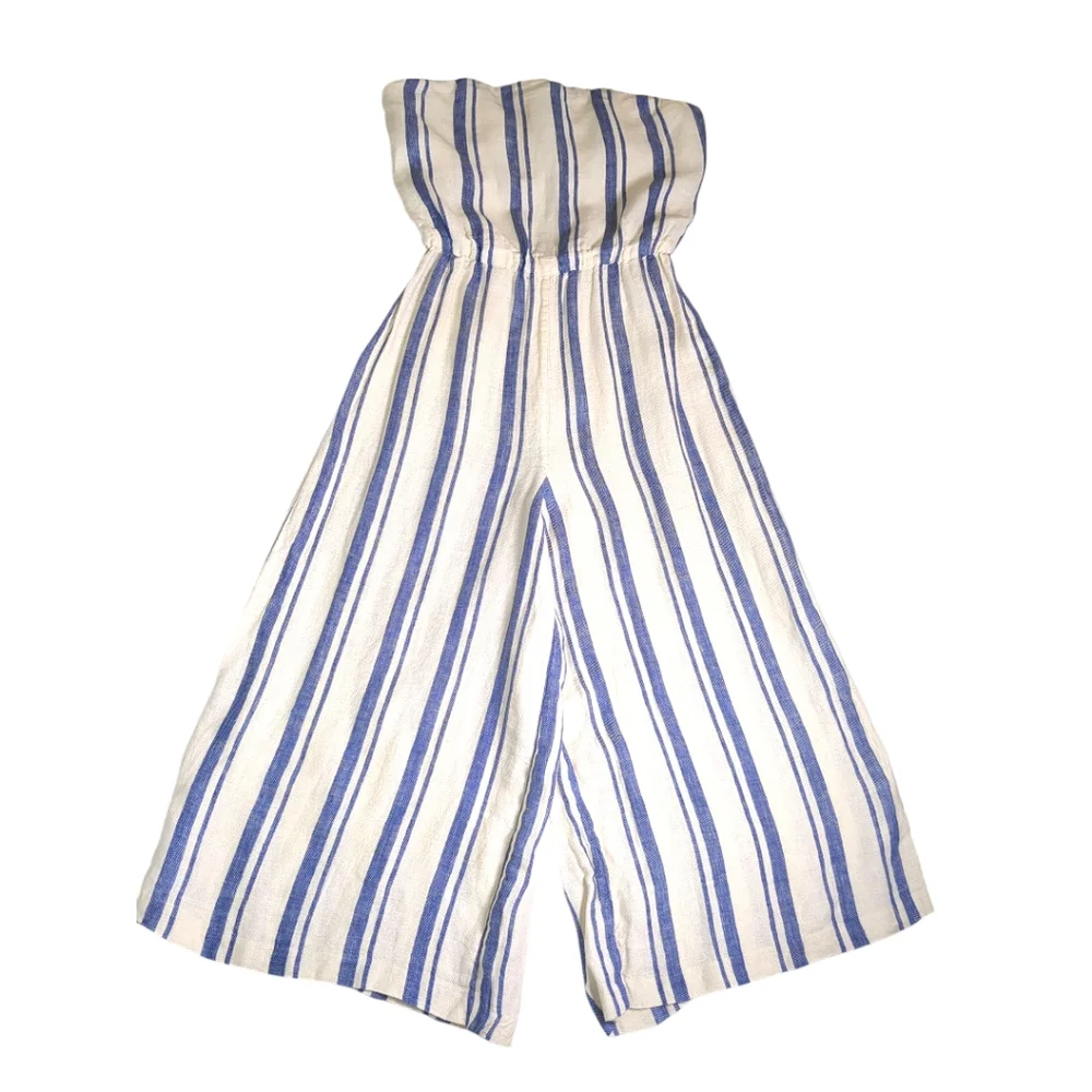 Alice + Olivia ‘Lucie’ Striped Linen Strapless Jumpsuit SZ 6 - Picture 4 of 10